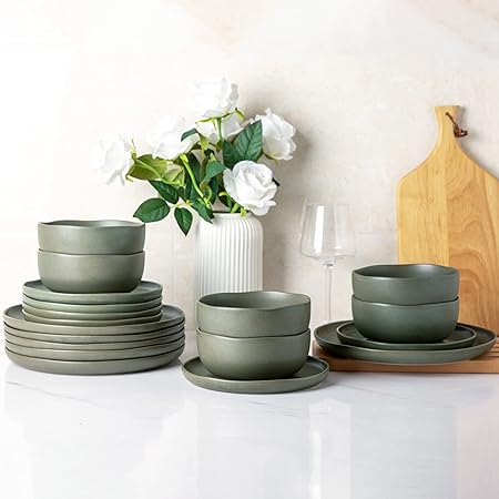 AmorArc Stoneware Dinnerware Sets, Wavy Rim Ceramic Plates and Bowls Sets, Highly Chip and Crack Resistant | Dishwasher & Microwave & Oven Safe Dishes set, Service for 4 (12pc)