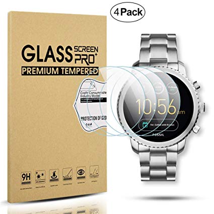 Diruite 4-Pack for Fossil Q Explorist Gen 3 Smart Watch Tempered Glass Screen Protector [Anti-Scratch] [Perfectly Fit] [Optimized Version] - Permanent Warranty Replacement