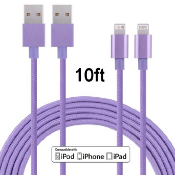 Wecharge(TM)2 Packs 10FT Nylon Braided Fabric Lightning to USB Cables Charging & Sync Data Charger Cord for iPhone 6s plus, 6s, 6 plus, 6, 5s, 5c, 5, iPad Air, iPad Mini, iPod Nano iPod Touch (Purple)