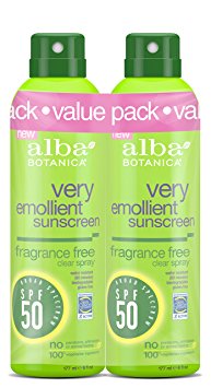 Alba Botanica Very Emollient SPF 50 Sunscreen Fragrance Free Clear Spray, 2 Count