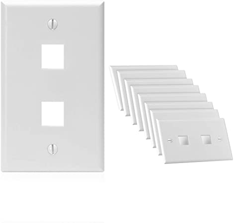 Cmple – 2 Port Keystone Wall Plate Single-Gang Wall Plate with Standard Size Keystone Jack Insert - White - 10 Pack