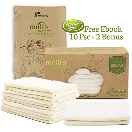 100% Organic Baby Washcloths- Premium Baby Muslin washcloths, Hand Towels, Baby Burp Cloths for Newborn- Soft Baby Wash Cloth and Muslin Washcloth for Sensitive Skin- 10+2 Pack 12x12 Inches (Beige)