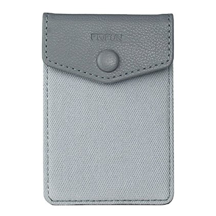 FRIFUN Cell Phone Wallet Ultra-slim Self Adhesive Credit Card Holder Stick on Wallet Cell Phone Leather Wallet For Smartphones RFID Blocking Sleeve Covers Credit Cards (Gray)