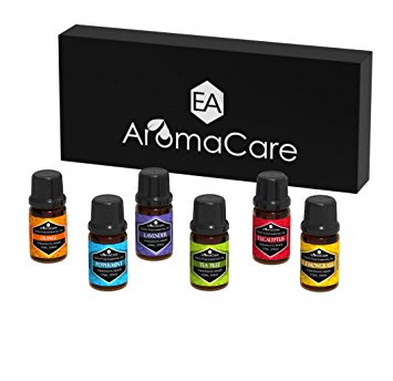 EA AromaCare - Aromatherapy Essential Oils Gift Set, Therapeutic Grade,100% Pure, (Lavender, Peppermint, Lemongrass, TeaTree, Eucalyptus, Bergamot) FREE ebook with this purchase (Black)