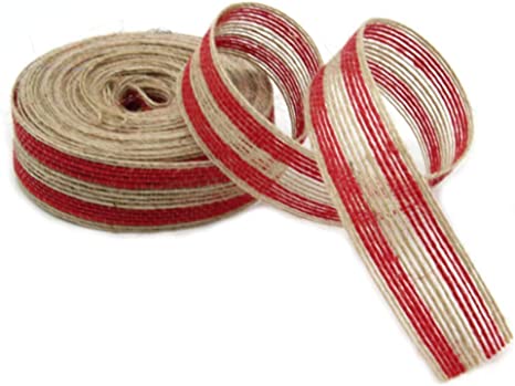 Holiday Burlap Ribbon Roll Jute Red Fish Silk Hemp Rope for DIY Craft Project Gift Wrap Christmas Tree Decoration Wedding Party Supplies,32.8 Ft