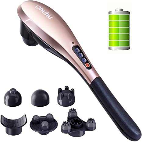 Rechargeable Hand Held Massager, Wireless Massage, Ohuhu Cordless Handheld Deep Tissue Electric Massager with 6 Interchangeable Nodes for Muscle, Back, Foot, Neck, Shoulde, Leg, Body, Christmas Gift Idea