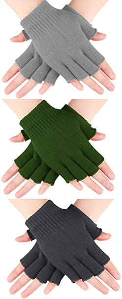 3 Pairs Half Finger Gloves Winter Fingerless Gloves Knit Gloves for Men Women