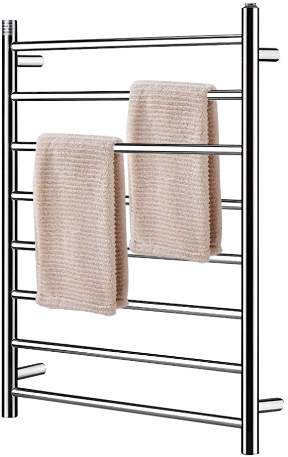 Homeleader Stainless Steel Towel Warmer, 8 Bars Heated Towel Rack and Drying Rack, Built-in Thermostat, Wall-Mounted & Plug-in Design, Chrome