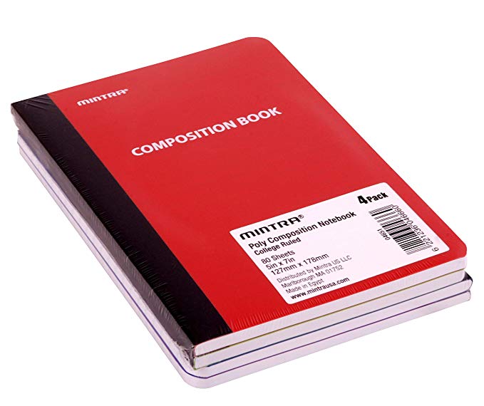 Mintra Office Composition Books (Poly Comp (5in x7in) - College Ruled, 4 Pack)