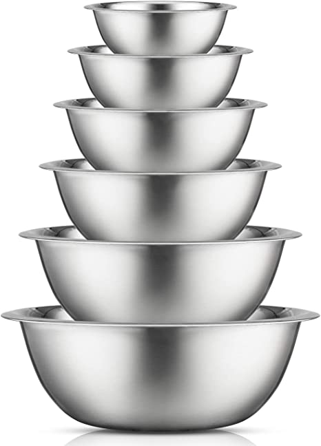 JoyJolt Stainless Steel Mixing Bowl Set of 6 Mixing Bowls. 5qt Large Mixing Bowl to 0.5qt Small Metal Bowl. Kitchen, Cooking and Storage Nesting Bowls. Dough, Batter and Baking Bowls