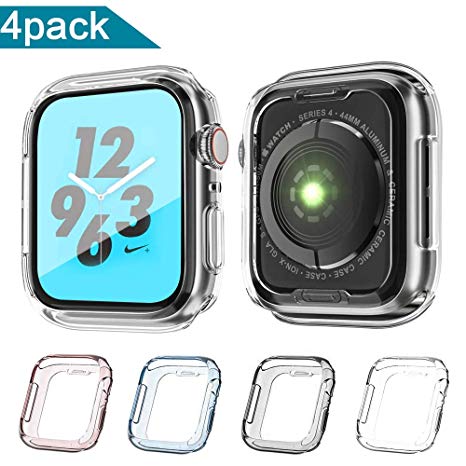 Alquar Apple Watch Series 4 Case 44mm 2018, [4 Color Combination Pack] Soft TPU Protector Cover Bumper Case Compatible with Apple iWatch Series 4 44mm & Series 2/3 42mm (Pink,Blue,Gray,Transparent)