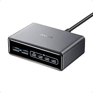 Anker Prime Chargeur, Station de Recharge 6 Ports GaN 200 W, Chargeur de Bureau Rapide USB-C PD, pour iPhone, Samsung, MacBook, Dell et Autres