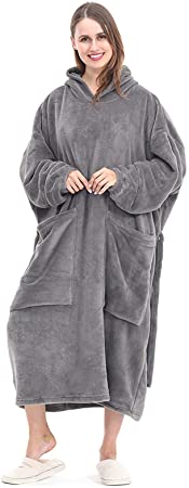 AOLIGE Oversized Wearable Blanket Hoodie Soft Fleece Blankets Sweater with Sleeves Fluffy Snuggie Blanket Adult for Couch (Gray)