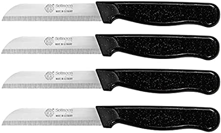 Solingen Knife, Vegetable Knife Set, Fruit Knife, Tomato Knife, Steak Knives, Serrated, Dishwasher Safe, German Stainless Steel, Chef Kitchen Knife Set GGS (Black Set of 4)