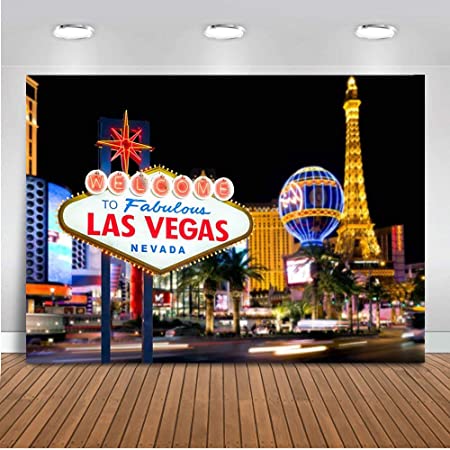 Mehofoto Welcome to Las Vegas Backdrop Casino City Night Scenery Background 7x5ft Vinyl Billboard Banner Themed Party Decoration Backdrops