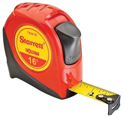 Starrett Exact KTX34-16-N ABS Plastic Case Red Measuring Pocket Tape, English Graduation Style, 16' Length, 0.75" Width, 0.0625mm Graduation Interval