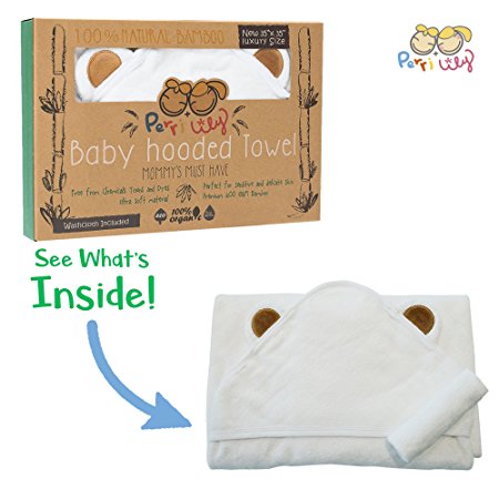 Hooded Baby Towel and Washcloth LUXURY Set | Extra Soft 600 GSM 100% Bamboo for Infant, Toddler, Newborn and Kids Great for Boys and Girls at Bath Time, Pool and Beach Superior to Organic Terry Cotton