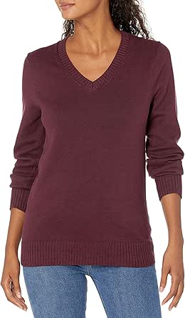 Amazon Essentials Women's 100% Cotton Long-Sleeve V-Neck Sweater