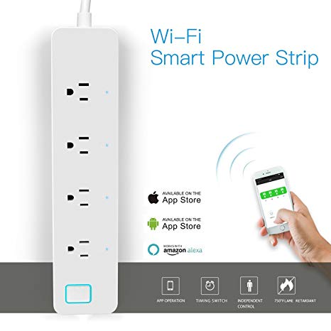 LINGANZH Smart Wi-Fi Power Strip Surge Protector Extension Socket, Individually Control Timing Function for iOS Android Smartphone Tablet, with Amazon Alexa and Google Home Support IFTTT(White)