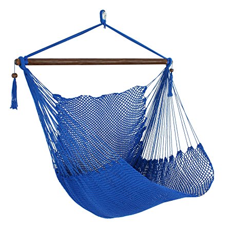 ZENY Hanging Caribbean Swing Polyester Hammock Chair 48" Hanging Rope Chair Porch Swing Outdoor Camp Seat (Blue)