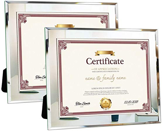 Amazing Roo 8.5x11 Document Frames 2 Pack Mirror Glass Certificate Picture Frame for Tabletop Decor