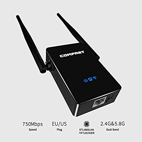 Wireless Repeater , 750Mbps Dual Chipset WiFi Range Extender Wifi Network Router Signal Extender Dual External Antennas 2.4GHz 5GHz by ZAILHWK