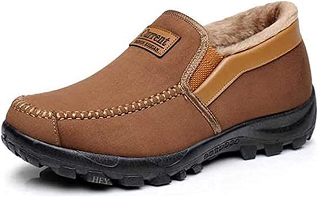 Men's Moccasins Slippers Slip-on Plush Loafers Warm Fur Lined Walking Driving Shoes Indoor Outdoor Short Boot Winter Snow Boots (12, Brown, numeric_12)
