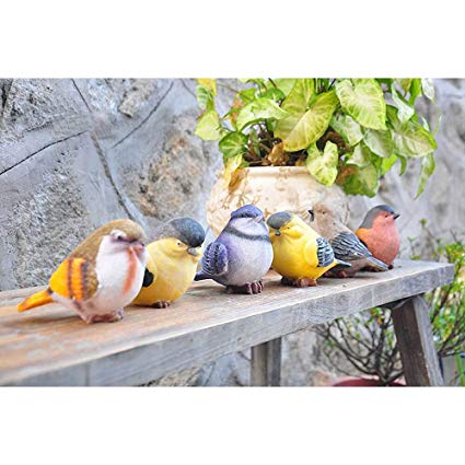 VILIGHT Garden Statue Birds Décor - Gifts for Mom Aunt and Sister - Outdoor Indoor Decoration at Lawn and Yard - Real Birds Size Set of 6