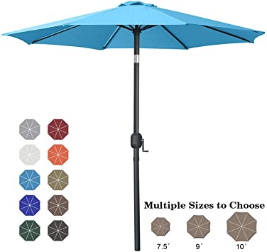 ABCCANOPY 9' Patio Umbrella Table Market Umbrella with Push Button Tilt for Garden, Deck, Backyard and Pool, 6 Ribs 13 Colors,Sky Blue