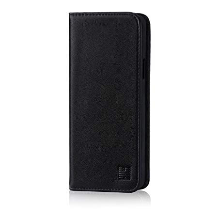 32nd Classic Series - Real Leather Book Wallet Case Cover for Samsung Galaxy S9, Real Leather Design with Card Slot, Magnetic Closure and Built in Stand - Black