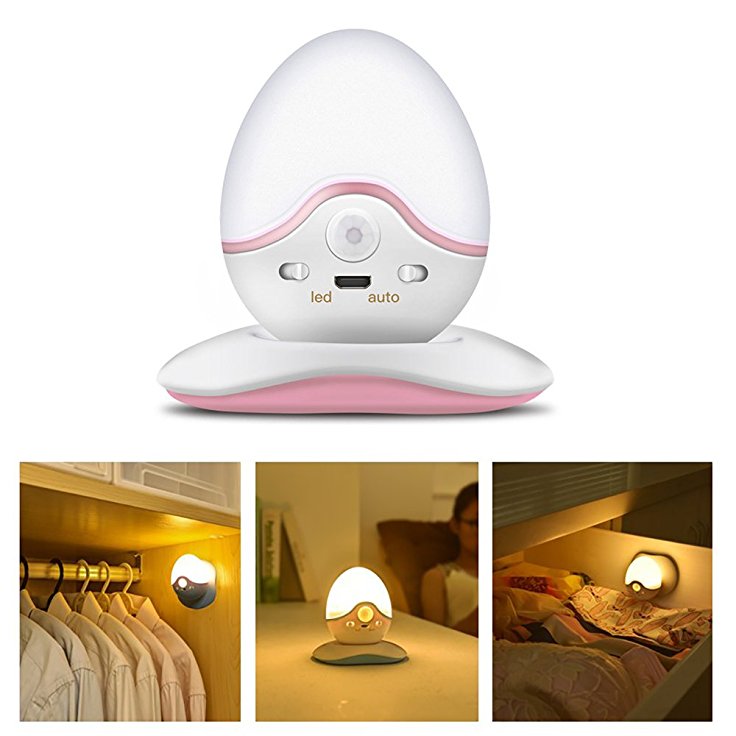 Amagle LED Dual Mode Roly-Poly Night Light With Magnetic Base,USB Rechargeable Motion Sensor Light Bedside Lamp Security Wall Lamp for Kids Baby Bedroom Stairs Home Decro(Pink)