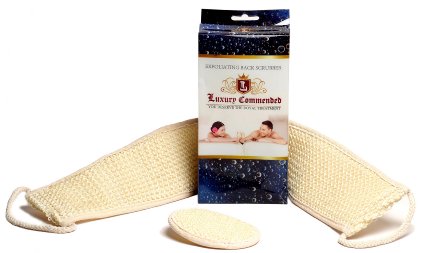Loofah Back Scrubber for Bath or Shower - Dual Sided Exfoliating Sisal and Soft Terry Cloth Sponge, Free Wash Pad Included **100% Satisfaction Guaranteed or Your Money Back**