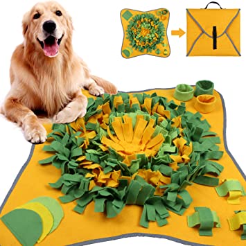 Snuffle Mat for Dogs,Interactive Food IQ Toy, Dog Training Pad to Encourages Natural Foraging Skills and Release Stress (Yellow-Green)
