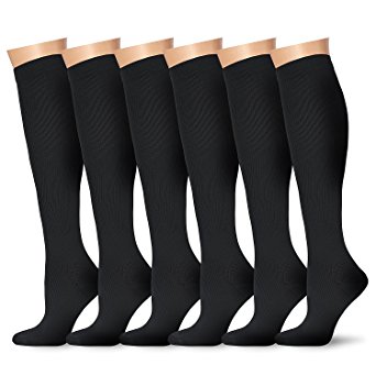6 Pairs Compression Socks For Women and Men (15-20mmHg) - Great for Medical, Circulation,& Recovery,Nursing, Travel & Flight Socks - Running & Fitness
