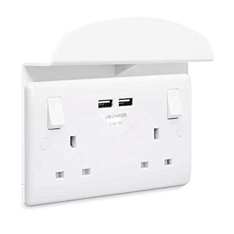 BG 13 A British General Switched Double Socket with Shelf and 2 x USB - White