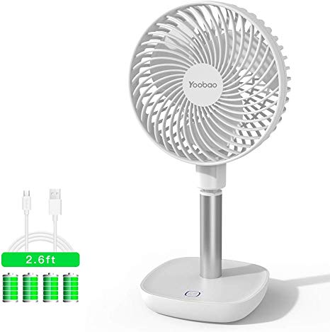 Yoobao Desk Fan, 10000mAh Rechargeable Battery Operated USB Powered Personal Table Cooling Fan (4 Speeds, Quiet, 45 Degree Up and Down) for Home, Kitchen, Office, Outdoor Camping, Picnic - White