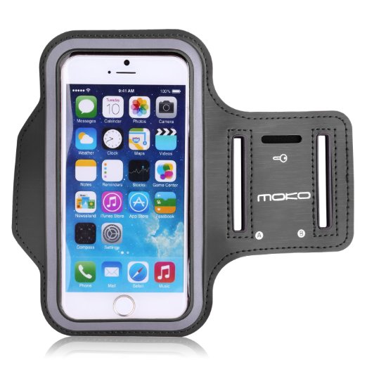 iPhone 6s  iPhone 6 Armband MoKo Sports Armband for Apple iPhone 6s  iPhone 6 Key Holder and Card Slot Water Resistant Sweat-proof BLACK Compatible with Cellphones up to 52 Inch