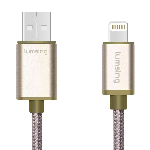 Lumsing Nylon Braided Lightning to USB Cable 3.3 feet/1M Apple MFI Certified Sync data Charging Cable for iphone 5/5s/6/6s/6Plus/6s Plus/Pro/Ipad (Gold)