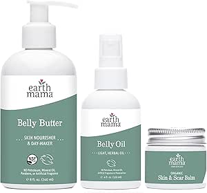 Earth Mama Belly Butter, Belly Oil, Skin & Scar Balm Kit for Dry, Stretching Skin | Moisturize   Encourage Skin's Natural Elasticity During Pregnancy | Pregnancy Stretch Mark Scar Cream