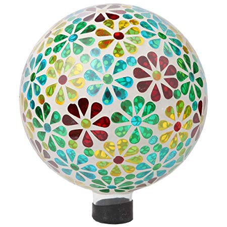 Lily's Home Colorful Mosaic Glass Gazing Ball, Designed with a Stunning Holographic Petal Mosaic Pattern to Bring Color to Any Home and Garden (10 Inches Dia.)