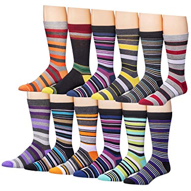 Beged Cotton Crew Funky Dress Socks for Men (12-Pack) – Fun Colorful Patterns