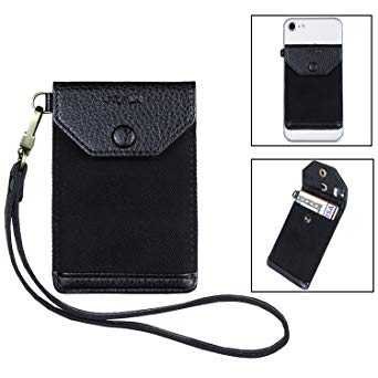 Stick on Phone Wallet, FRIFUN Ultra-slim Self Adhesive Card Holder Credit Card Wallet For Smartphones Sleeve Extra Tall Pocket Totally Covers Credit Cards & Cash (Black Plus)