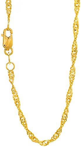 14k Solid Gold Yellow or White 1.5 mm Singapore Chain Necklace, Lobster Claw