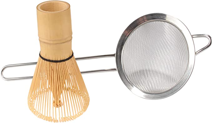 BambooMN Matcha Whisk and Tea Strainer - Japanese Tea Ceremony Set