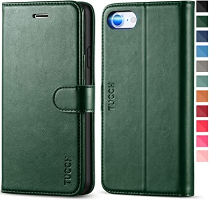 TUCCH Premium iPhone SE 2020 iPhone 8 Wallet Case, iPhone 7 Leather Case Credit Card Holder Magnetic Kickstand TPU Shockproof Protective Folio Case Compatible with iPhone SE 2020 7 8 - Midnight Green
