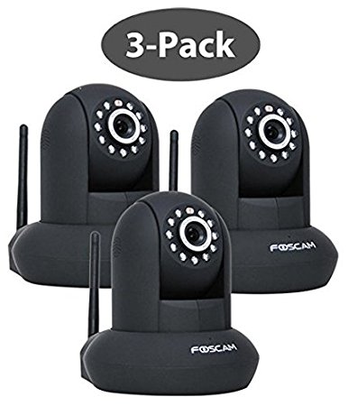 3 PACK Foscam FI8910W Pan & Tilt IP/Network Camera - Black