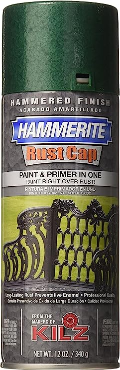 Masterchem Industries 41165 Hammerite Rust Cap Hammered Enamel Finish, 12 Oz Aerosol Can, 18 Sq-Ft/Gal, Deep, 12 Fl Oz (Pack of 1), Green