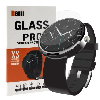 Moto 360 Screen Protector - Rerii Motorola Moto 360 46mm Watch Tempered Glass Screen Protector, 9H Hardness 0.3mm Thickness Real Glass Screen Protector