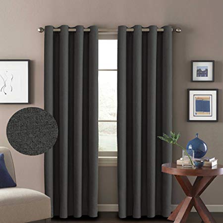 H.VERSAILTEX Room Darkening Thermal Insulated Textured Linen Curtains for Living Room,Antique Metal Grommet Window Drapes,52 by 96 - Inch (2 Panels Set) - Charcoal Gray