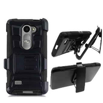 Phone Case for Lg Sunset LTE / Power L22c / Destiny L21g (Straight Talk) / Lg Leon LTE (T-mobile) Black Edge Cover Kickstand Combo Holster Belt Clip for Lg Tribute-2 (Boost Mobile) / Lg Risio (Cricket Wireless)